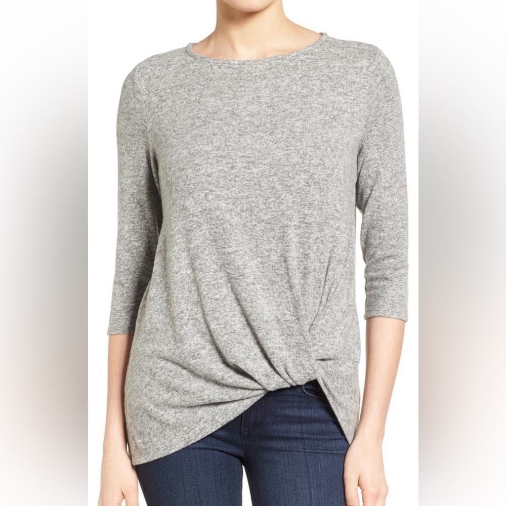 Gibson Cozy Twist Front Pullover Heather Grey